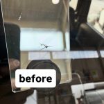 名阪で飛び石をくらったジムニー。電話頂き即日対応。修理前の画像。